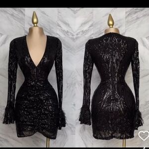 Windsor Black Sequin Bodycon Dress with Plunge Neckline